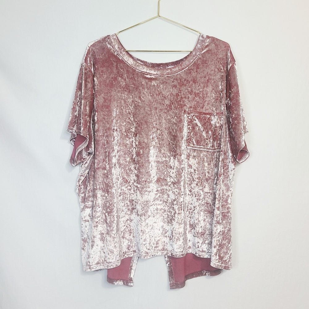 Pink Velvet Flyaway Back Top * Short Sleeves * Sz 2X *